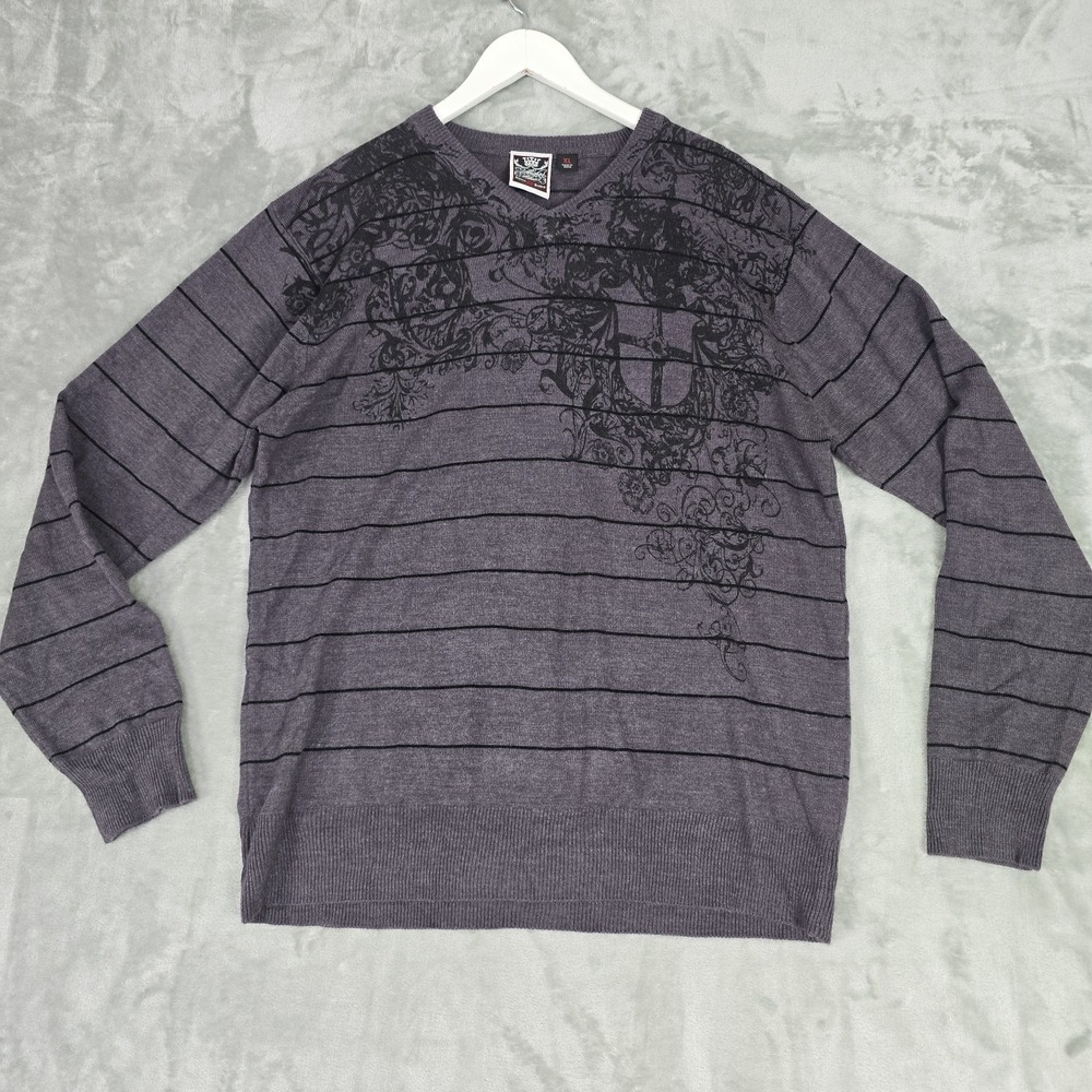 Anchor Blue‎ Y2K Mens Graphic VNeck Sweatshirt XL Grey
